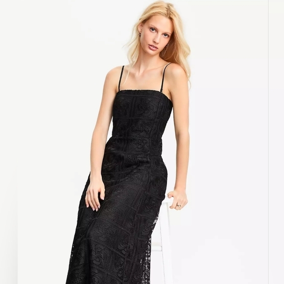 LOFT Floral Lace Strapless Midi Pocket Dress - Picture 2 of 10